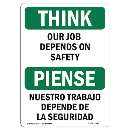 Signmission OSHA THINK Sign, Our Job Depends On Bilingual, 5in X 3.5in, 10PK, 3.5" W, 5" L, Landscape, PK10 OS-TS-D-35-L-11853-10PK